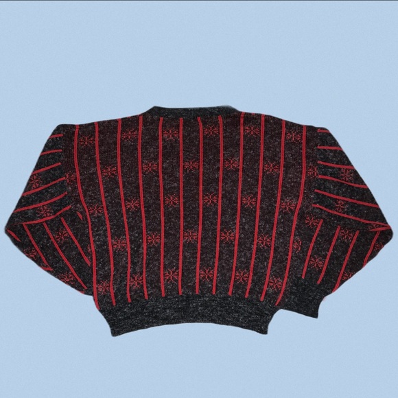vintage knit sweater red quilt‎ star snowflake striped L - Picture 2 of 7